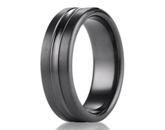 Black Titanium 7.5mm Comfort-Fit Satin-Finished High Polished Center Cut Carved Design Ring 11572BT